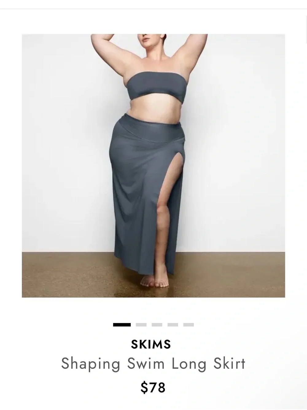 SKIMS Swim Set Gunmetal Shaping Swim Maxi Skirt with High Side Slit & Top 3x